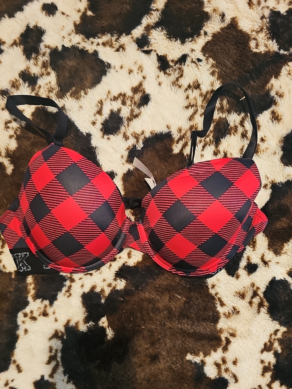 Victoria's Secret Red and Black Plaid Push-Up Bra